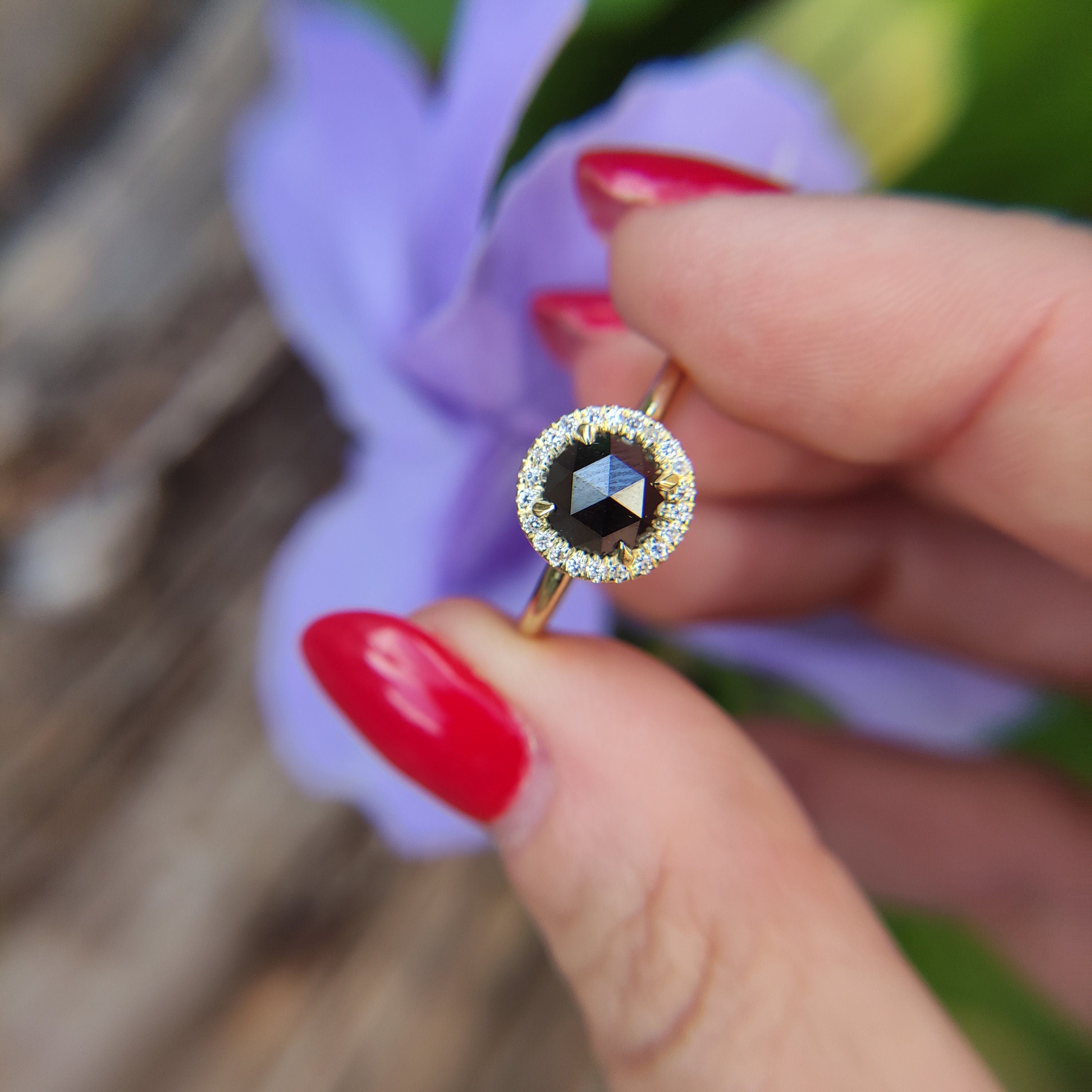 Natural Black rose cut diamond ring