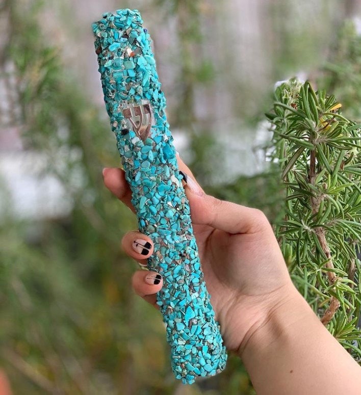 Turquoise Gemstone Mezuzah with scroll