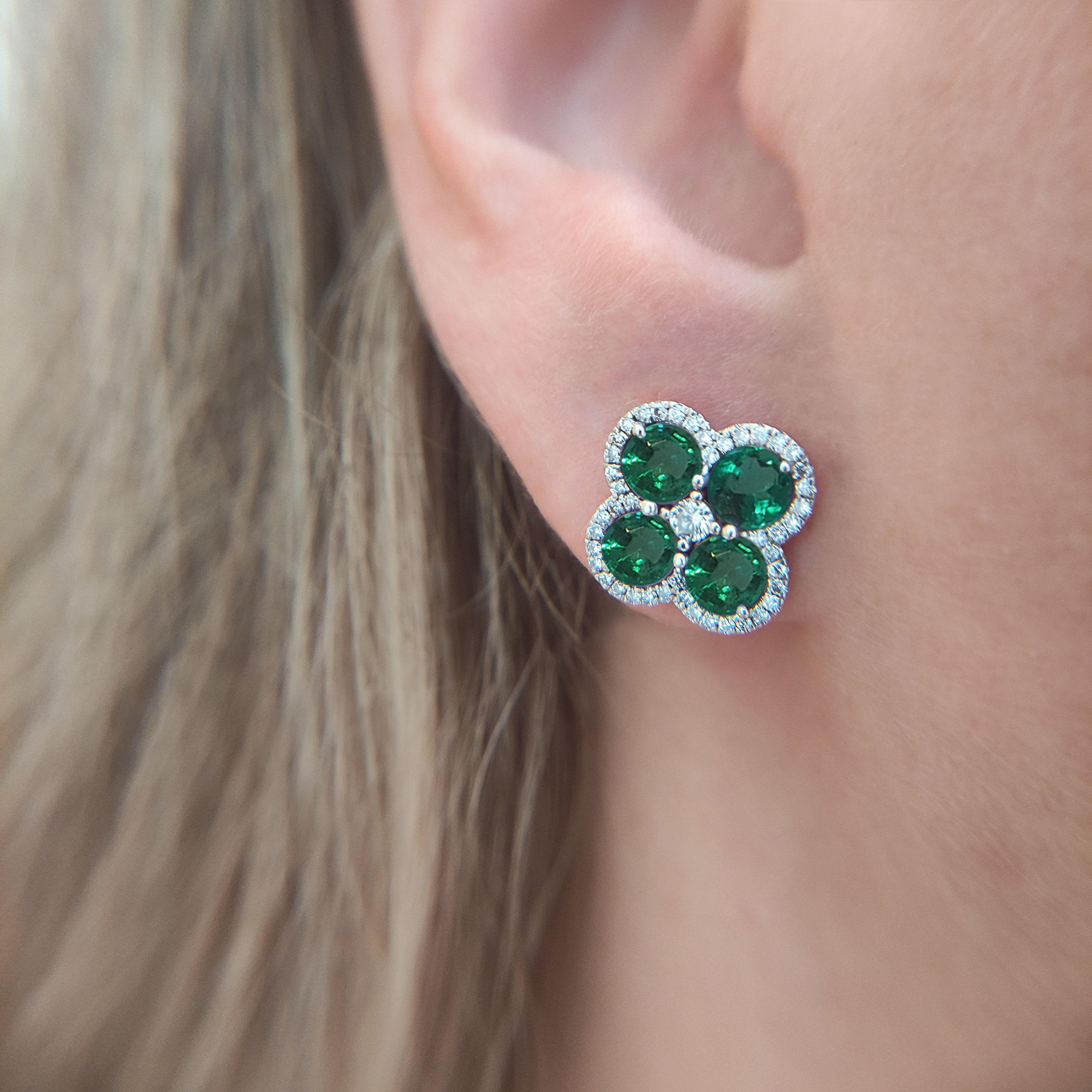 Emerald halo earrings