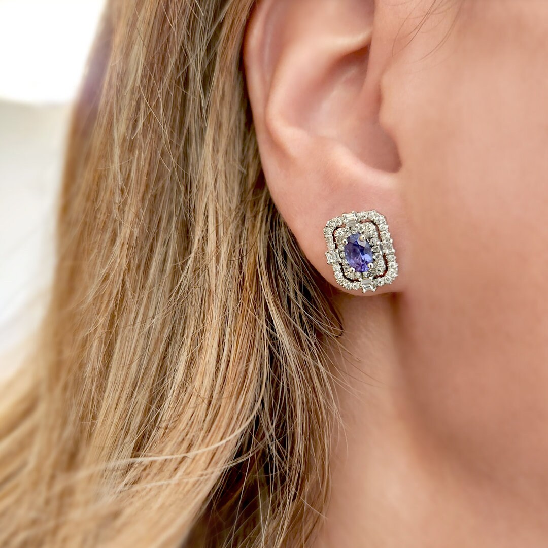 Tanzanite halo earrings