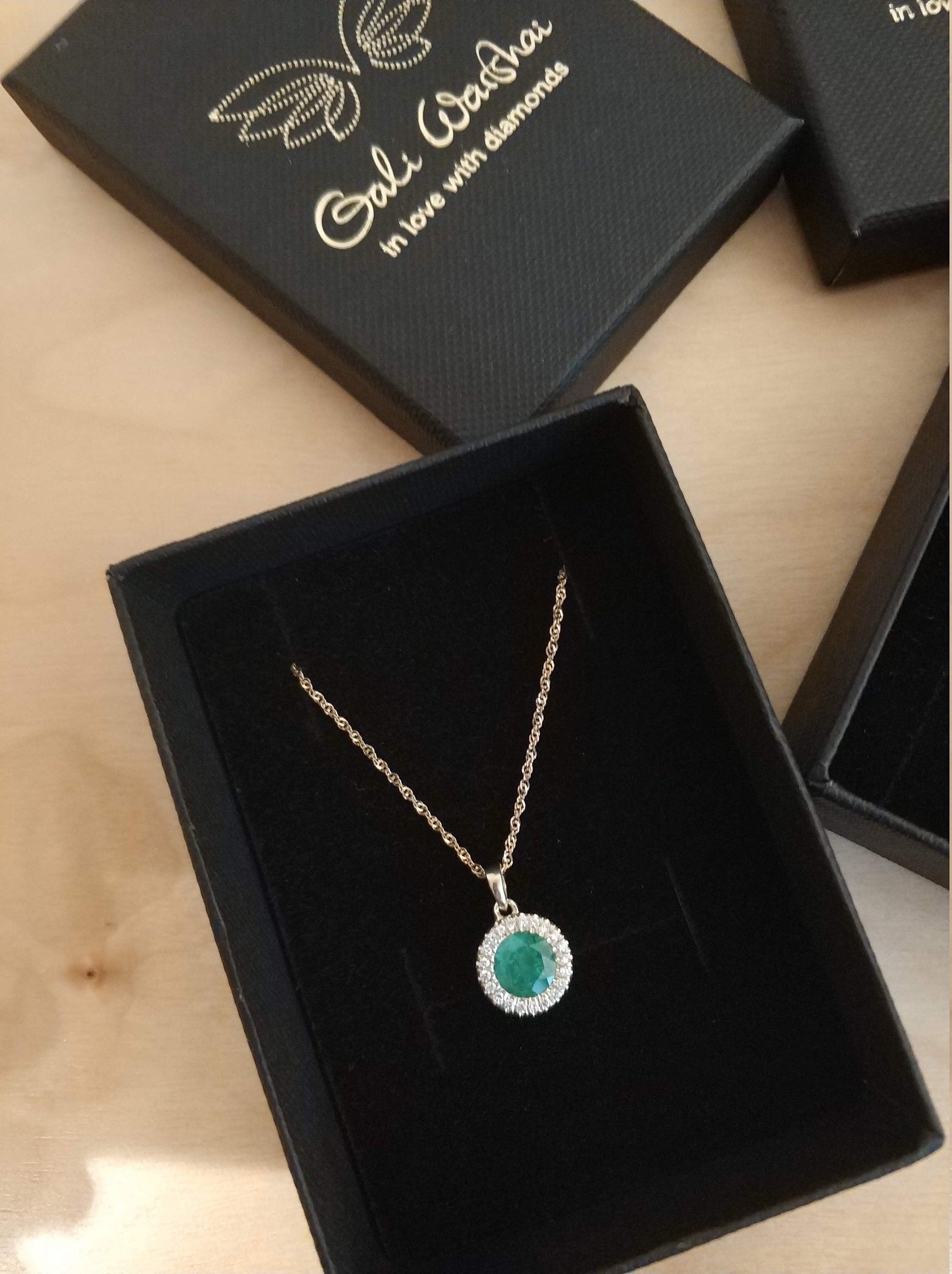 Halo Necklace: Emerald and Diamond Pendant