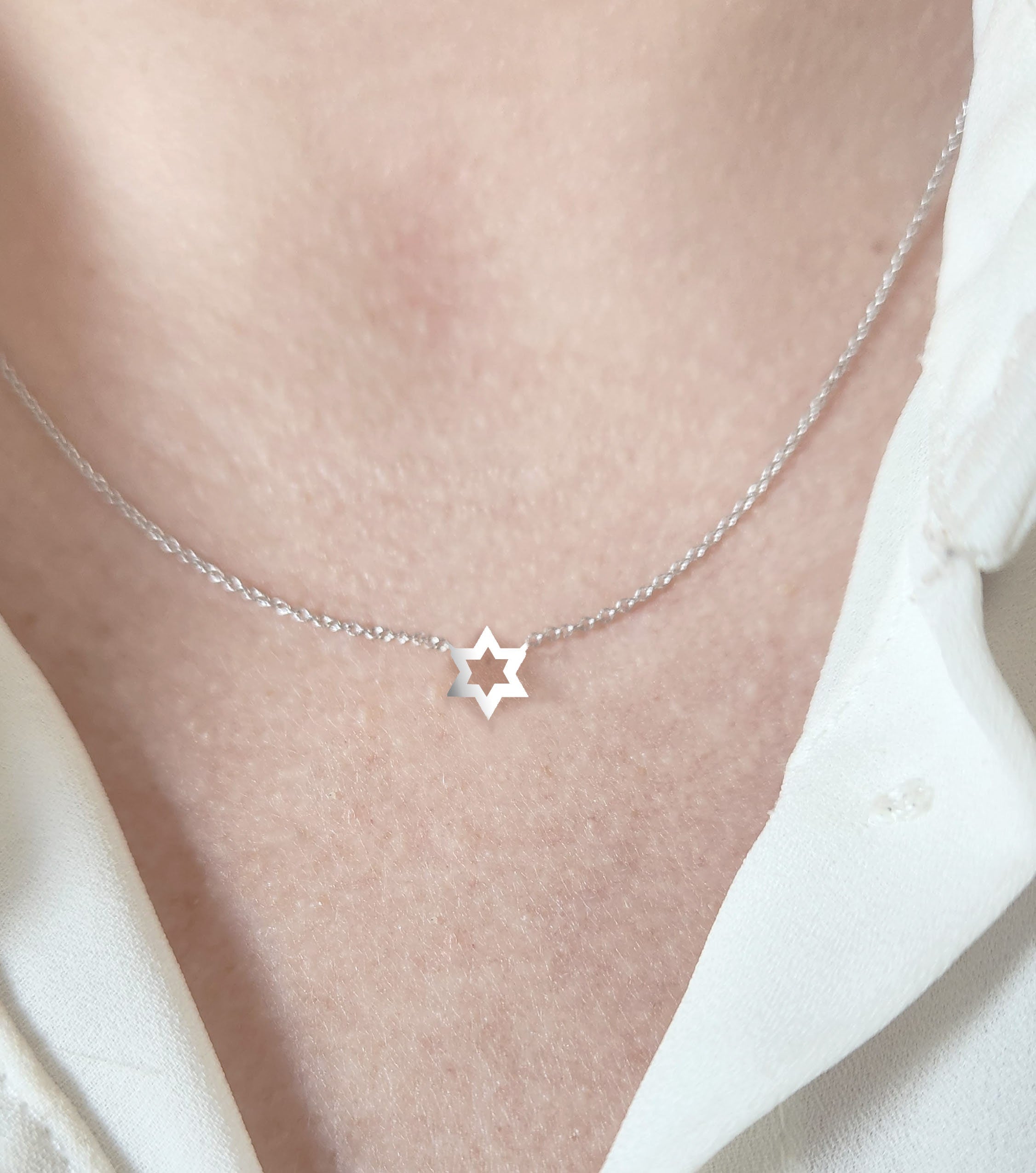 Small 14K solid gold Star of David Necklace