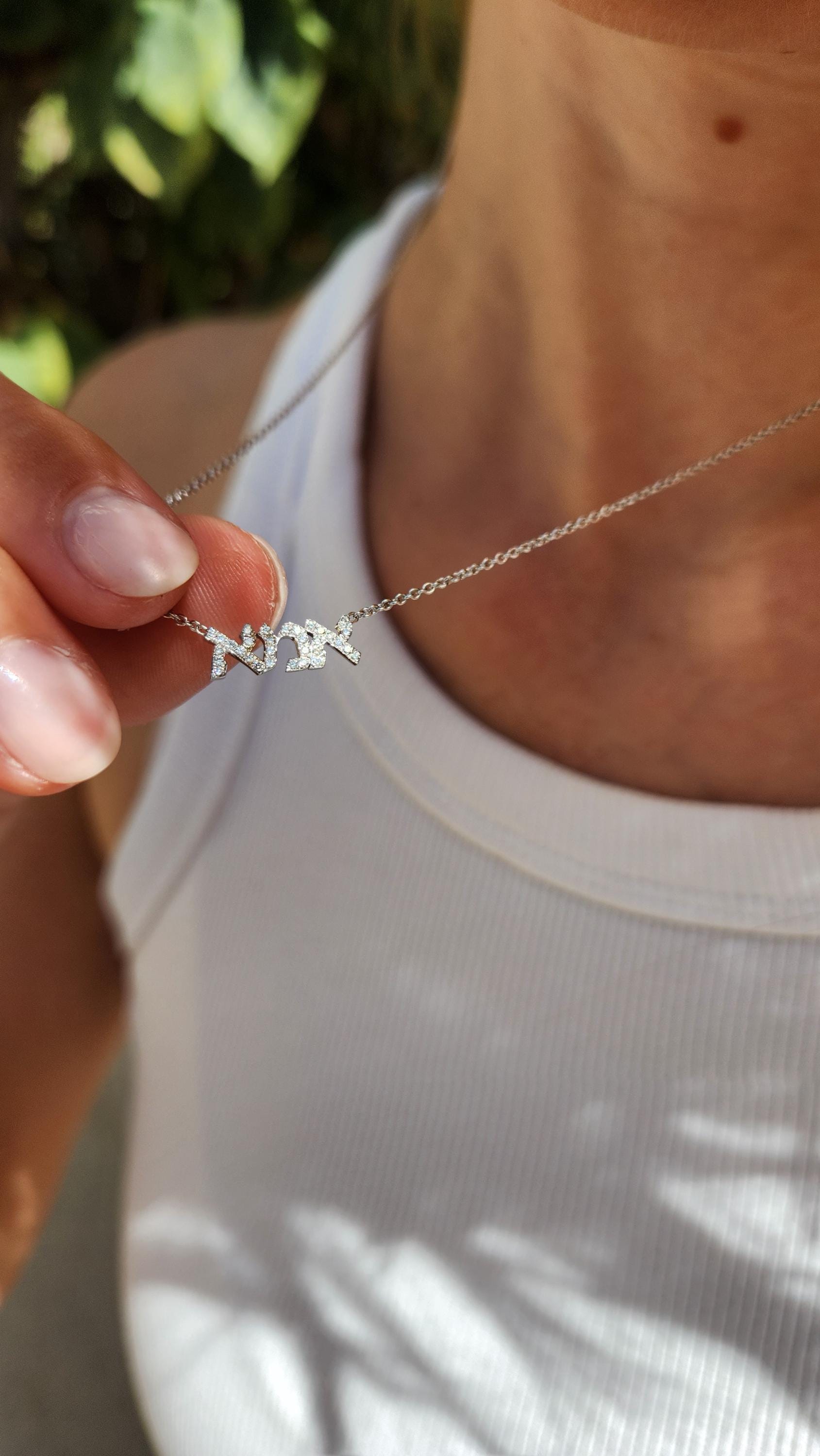 Hebrew mom diamond necklace