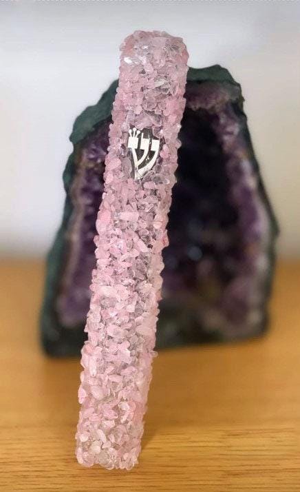 Rose Quartz Gemstone Mezuzah with scroll