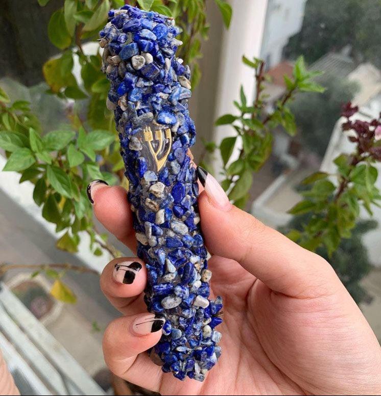 Lapis Lazuli Gemstone Mezuzah & scroll, Mezuzah for door