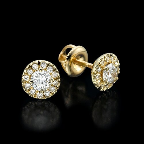 Round halo diamond earrings